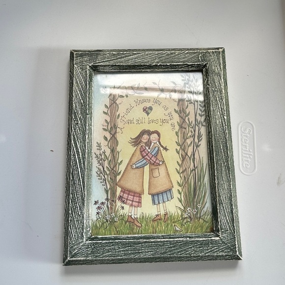 VTG Linda Spivey Framed Primitive Art Print 'A Friend Knows You As You Are' - Picture 3 of 5